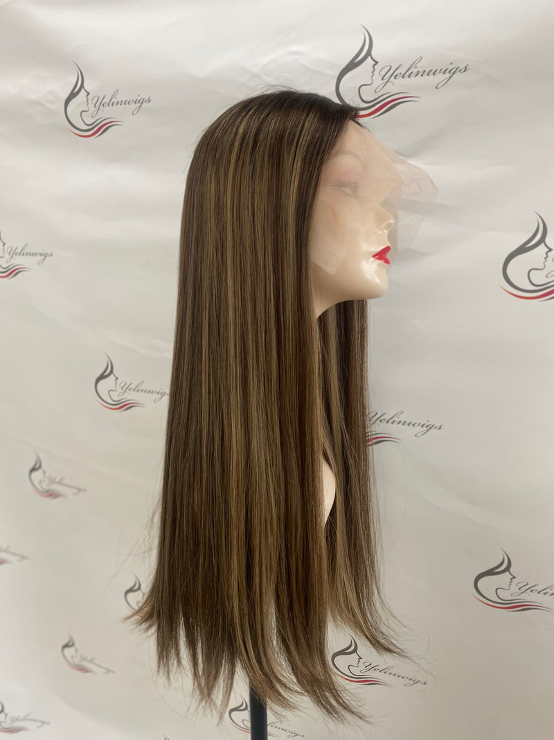 LACE TOP WIG RUROPEAN HAIR HIGHLIGHT COLOR #4/6/8/16