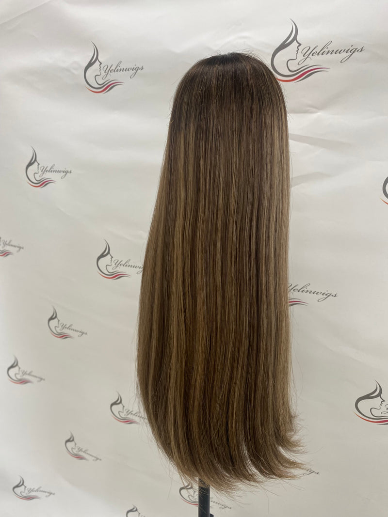 LACE TOP WIG RUROPEAN HAIR HIGHLIGHT COLOR #4/6/8/16