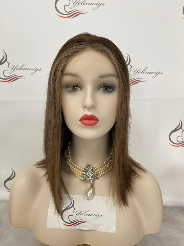 LACE TOP WIG RUROPEAN HAIR HIGHLIGHT COLOR #4/8/12