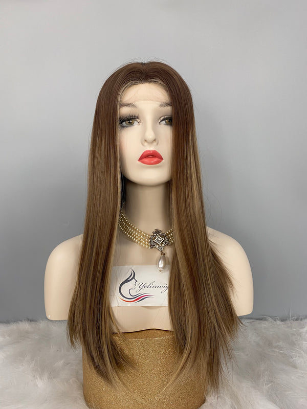 LACE TOP WIG RUROPEAN HAIR HIGHLIGHT BLONDE COLOR #6/10/14
