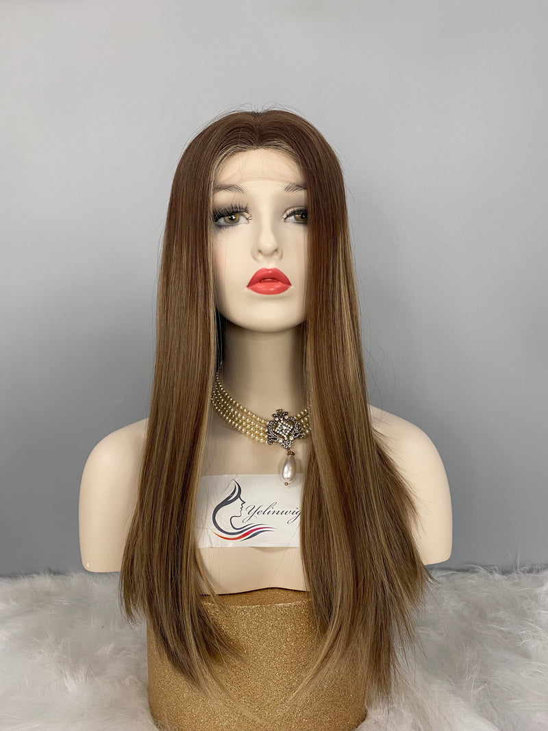 LACE TOP WIG RUROPEAN HAIR HIGHLIGHT BLONDE COLOR #6/10/14