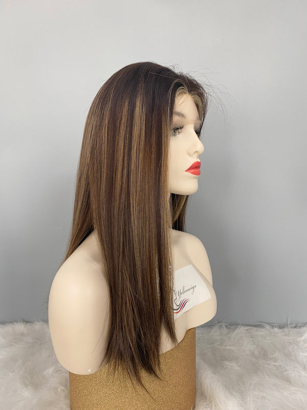LACE TOP WIG RUROPEAN HAIR HIGHLIGHT BROWN COLOR #4/14