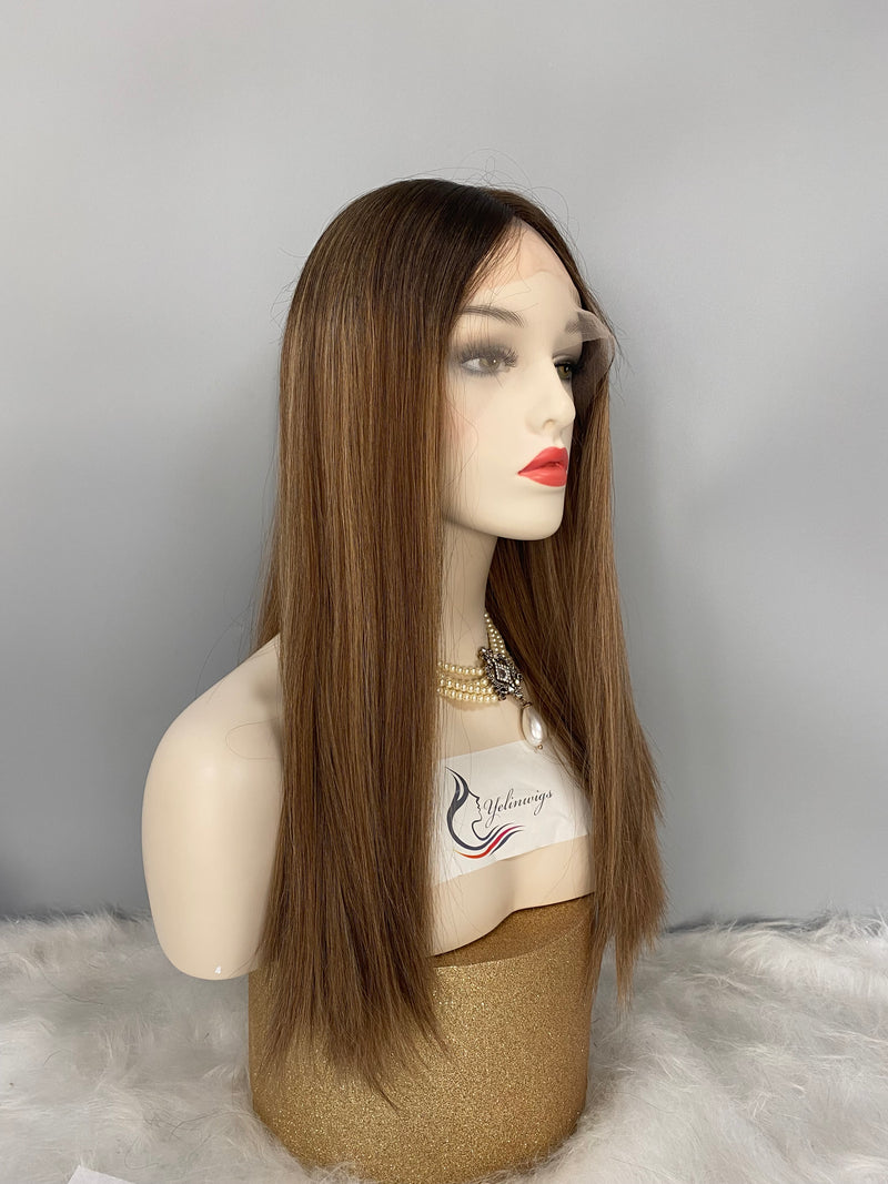 LACE TOP WIG RUROPEAN HAIR HIGHLIGHT COLOR #6/8/6