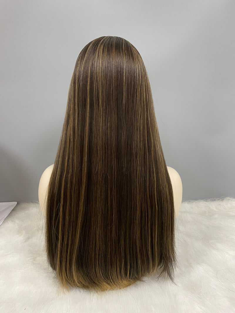 BAND FALL WIG #128 BROWN COLOR WITH LIGHT HIGHLIGHTS