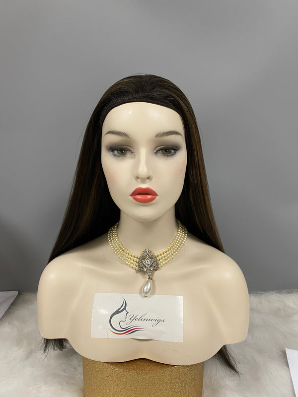 BAND FALL WIG #128 BROWN COLOR WITH LIGHT HIGHLIGHTS