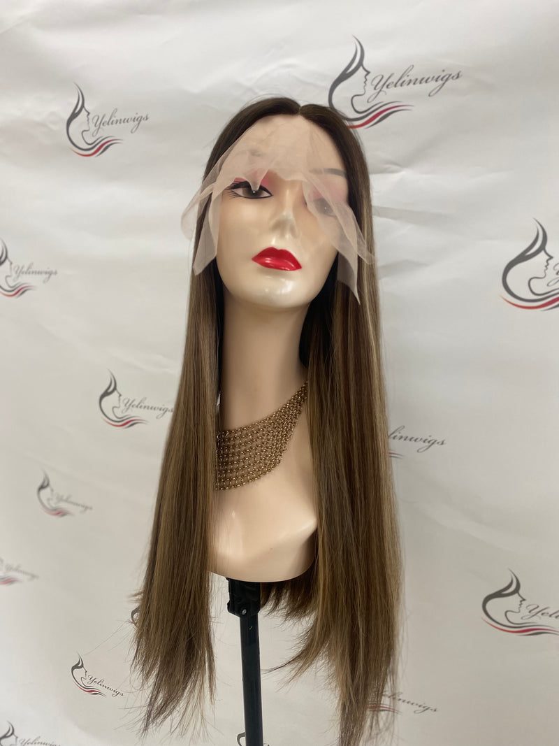LACE TOP WIG RUROPEAN HAIR HIGHLIGHT COLOR #4/6/8/16